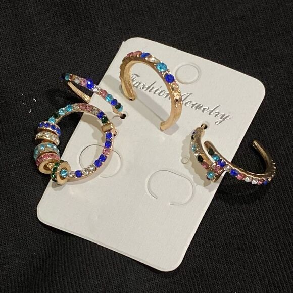 Rainbow Crystal Hoop Earrings Set of 4 NEW - Picture 3 of 4